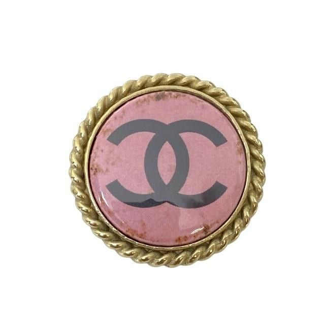 Chanel Brooch Pin Accessories Small Coco Mark GP Gold Pink
