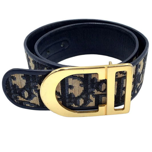Dior Trotter Leather Canvas Navy Belt Gold