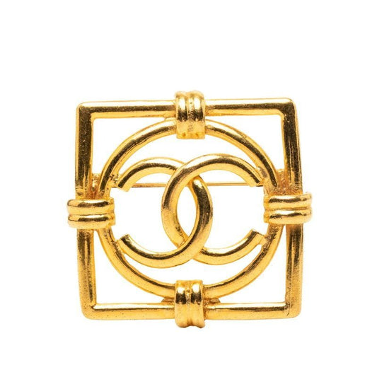 Chanel Vintage CC Logo Square Brooch Gold Plated