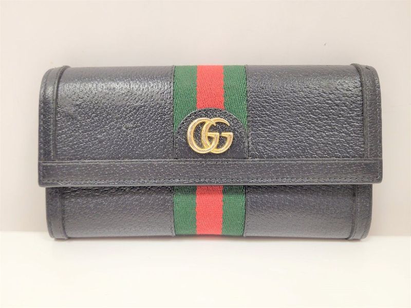 Gucci Bifold Long Wallet 719886 Off Dear Web Stripe Black Leather Accessories