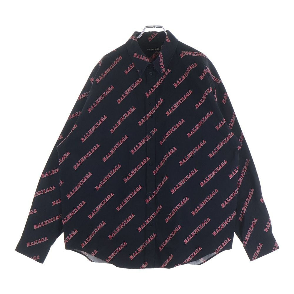 Balenciaga Over Logo Print Long Sleeve Shirt Black Red