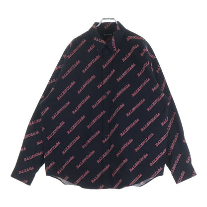 Balenciaga Over Logo Print Long Sleeve Shirt Black Red
