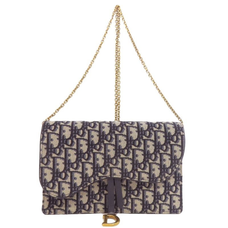 Christian DIOR Chain Wallet With Trotter Pattern Long Wallet With Coin Purse