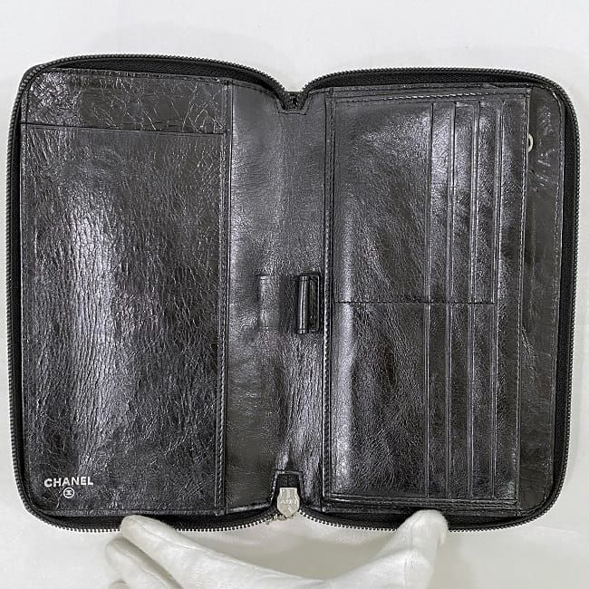 Chanel Round Zipper Long Wallet F21277 Black Cambon