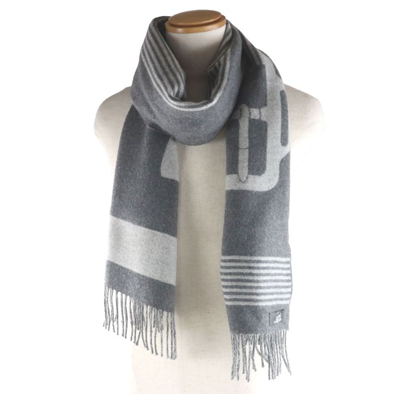  Hermes Sangre À Bucle 100% Cashmere Anthogracito Gris Cles Fringed Scarf With