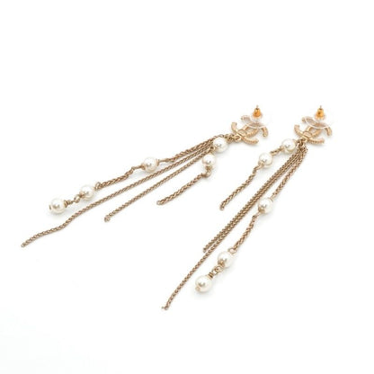 Chanel Earrings Earring Gold Coco Mark Chain Pearl