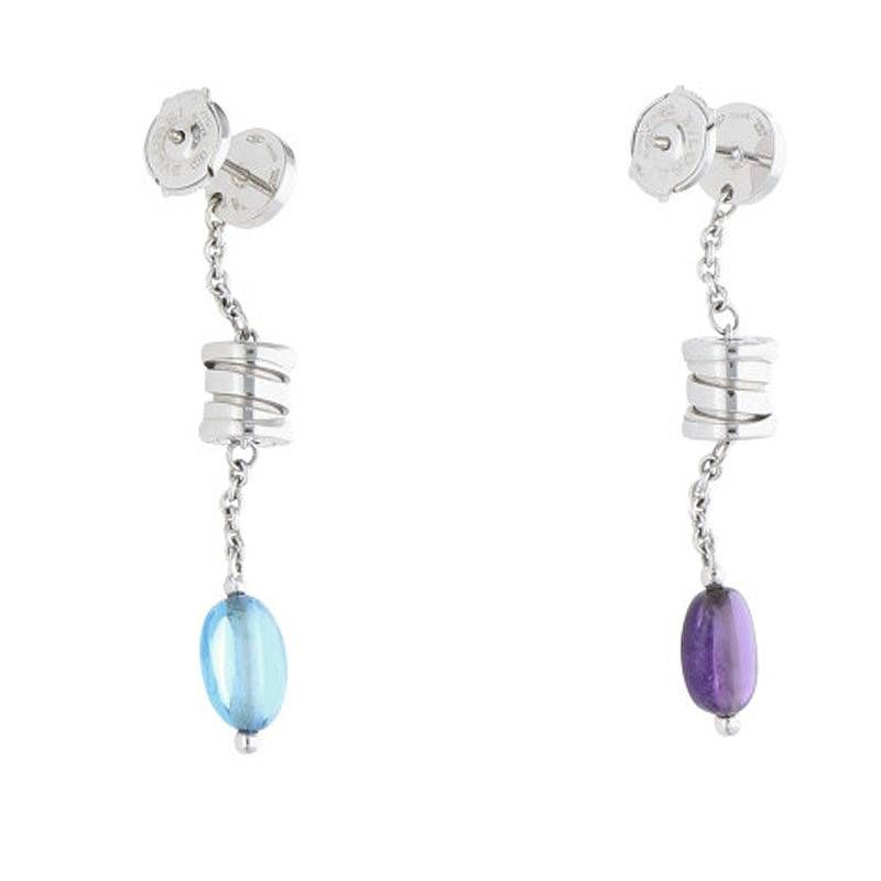 Bulgari B-zero1 Element 18K White Goldwhite Gold Blue Topaz Amethyst Earrings
