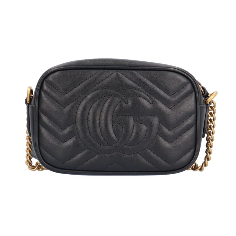 Gucci Quilted Mini Bag GG Marmont Shoulder Bag Leather 448065 Black Ladies