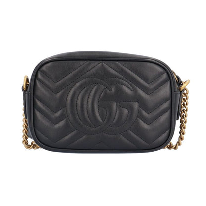 Gucci Quilted Mini Bag GG Marmont Shoulder Bag Leather 448065 Black Ladies