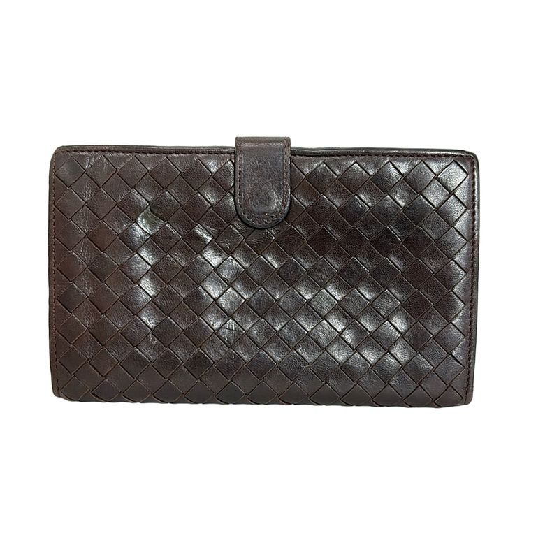Bottega Veneta Bifold Wallet Intrecciato 114074 Dark Brown Round Zipper Leather