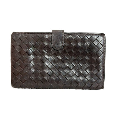Bottega Veneta Bifold Wallet Intrecciato 114074 Dark Brown Round Zipper Leather