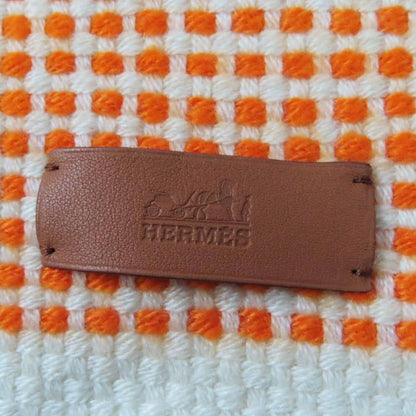 Hermes 100% Cashmere Lamb Leather Tagged Fringed Scarf Orange White Blue With