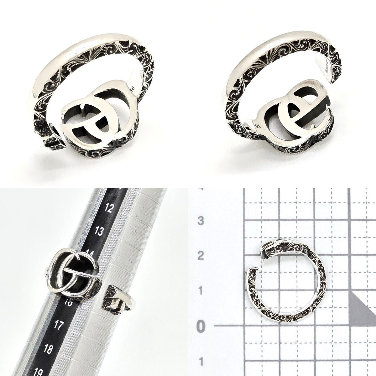 Gucci Double Key Motif Ring Aging Finish Star Silver — view 7