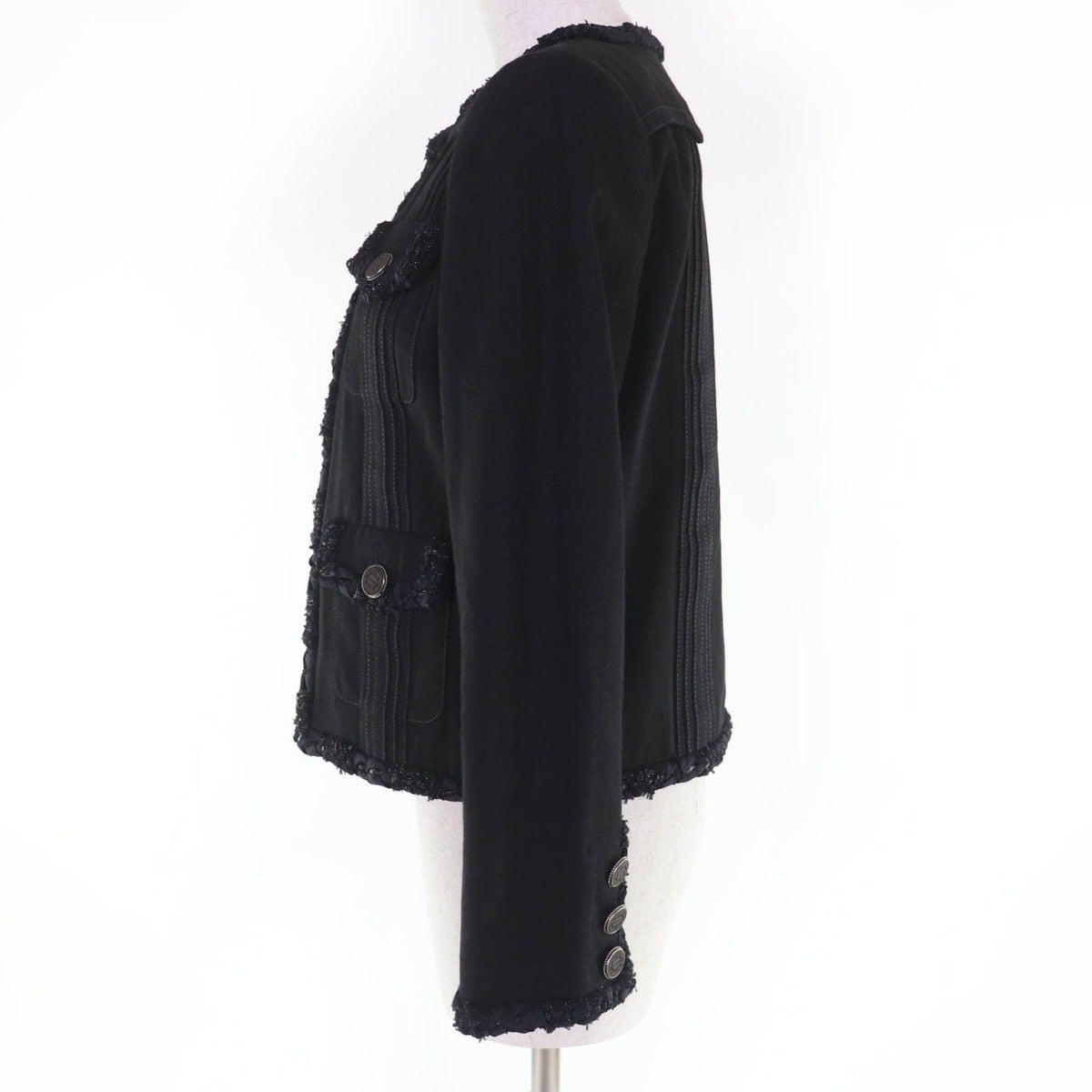 Chanel Cotton Logo Button Denim Jacket Collarless Black — view 2