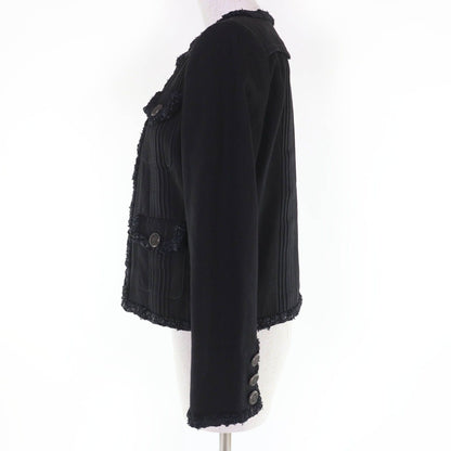 Chanel Cotton Logo Button Denim Jacket Collarless Black — view 2