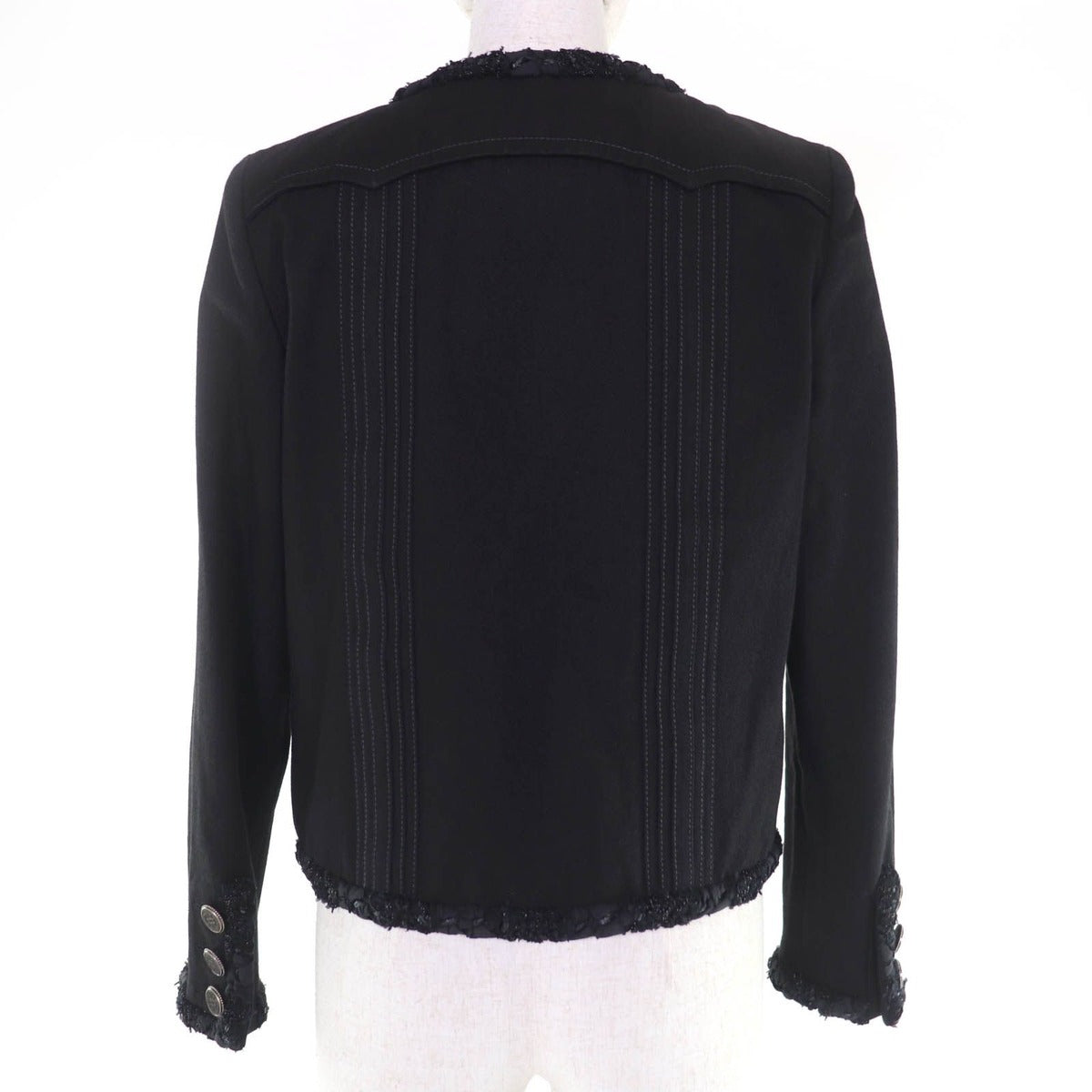 Chanel Cotton Logo Button Denim Jacket Collarless Black — view 3