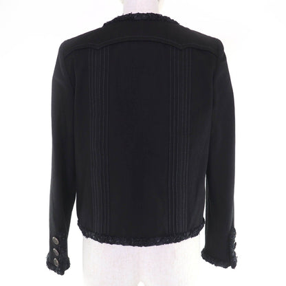 Chanel Cotton Logo Button Denim Jacket Collarless Black — view 3