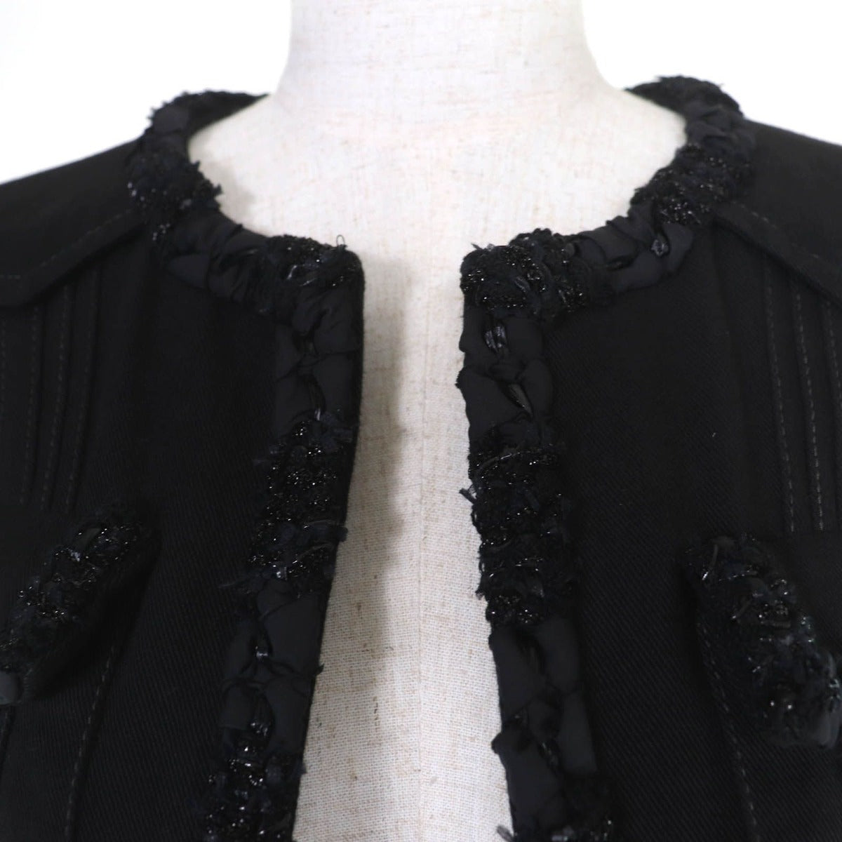 Chanel Cotton Logo Button Denim Jacket Collarless Black — view 4