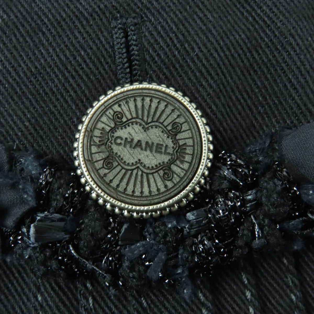 Chanel Cotton Logo Button Denim Jacket Collarless Black — view 6