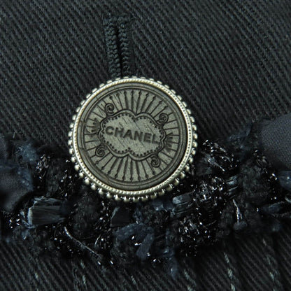 Chanel Cotton Logo Button Denim Jacket Collarless Black — view 6