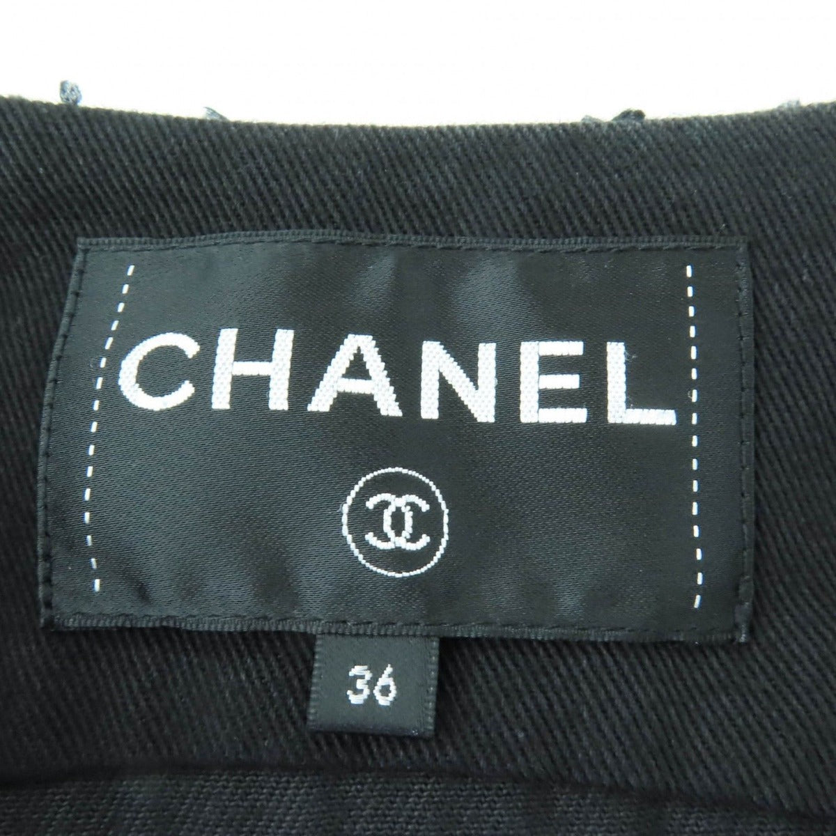 Chanel Cotton Logo Button Denim Jacket Collarless Black — view 7
