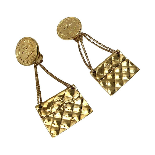 Chanel Coco Mark Matelasse Coin & Bag Motif Earring GP Vintage Box Available