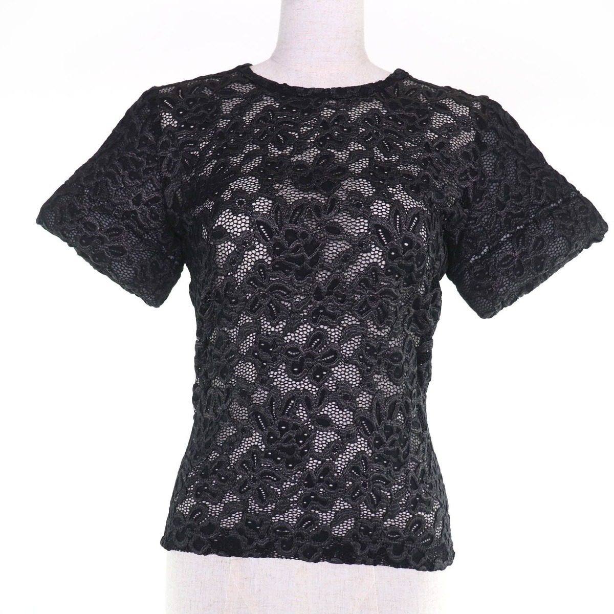 Louis Vuitton Floral Lace Short Sleeve Top Black 36