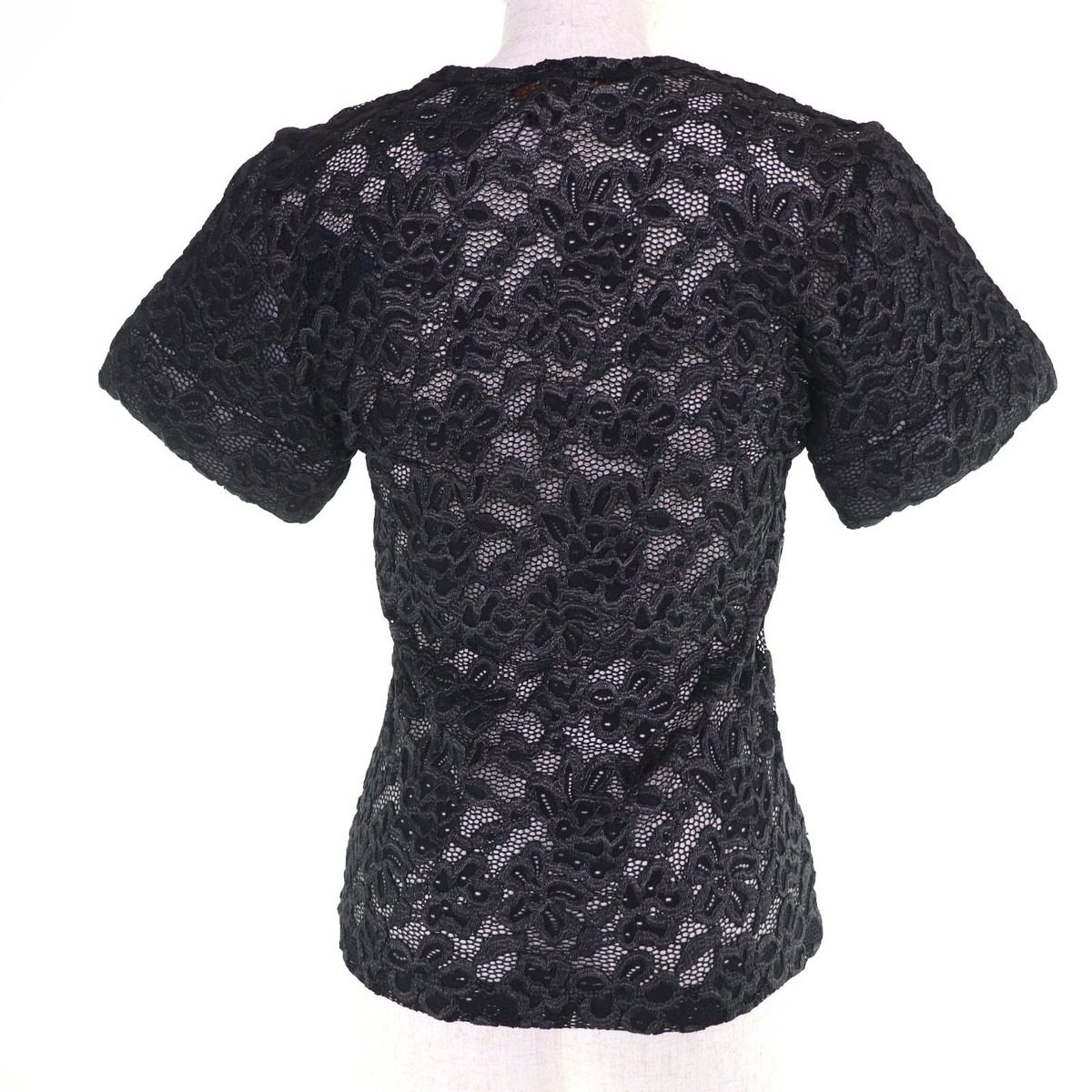 Louis Vuitton Floral Lace Short Sleeve Top Black 36 — view 3