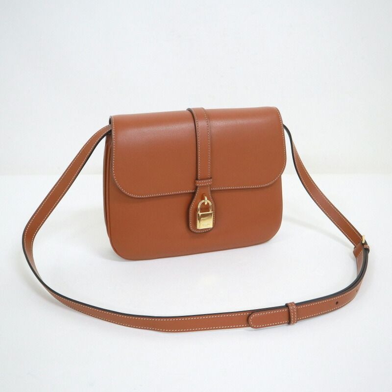 Celine Tab Shoulder Bag Leather Brown Gold