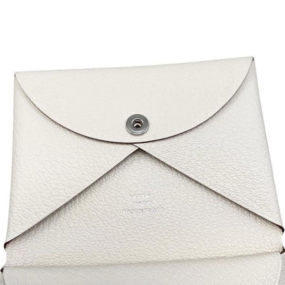 Hermes Card Case Coin Case Calvi Duo W Engraved Nata White Silver Hardware