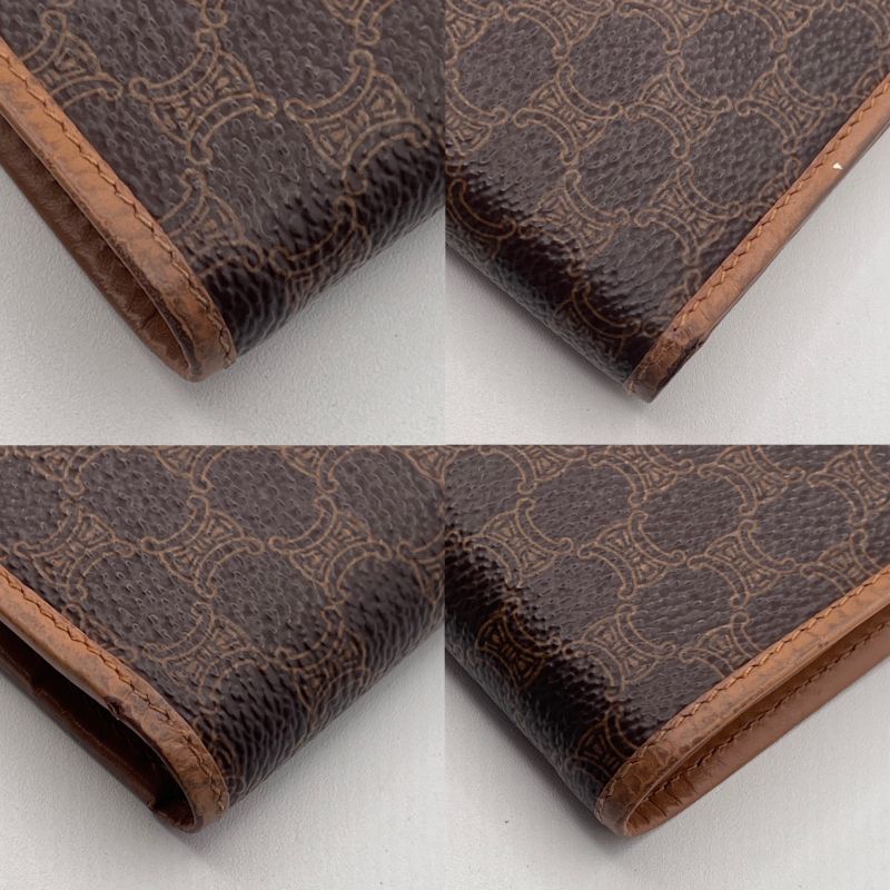 Celine Bifold Wallet Macadam Pattern Brown Leather 07bs235