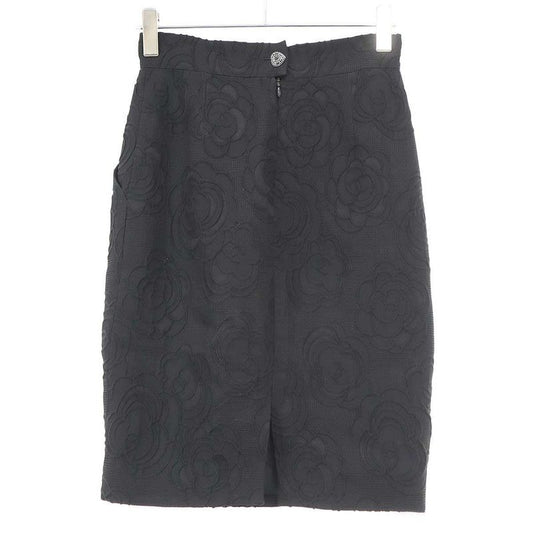 Chanel 2009 SS Camellia Flower Design Skirt Black 38