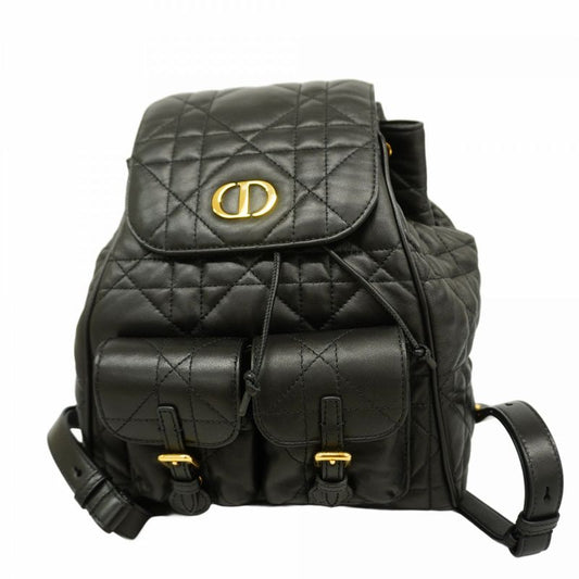 Christian Dior Backpack Daypack Canage Caro Leather Black Gold Hardware Women