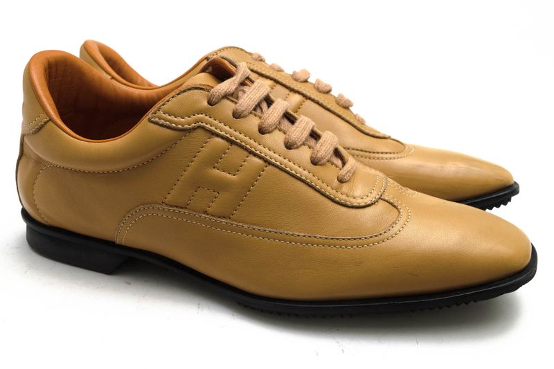 Hermes Shoes Sneakers Shoes Low Cut Ladies Women Leather Genuine Beige Quick H