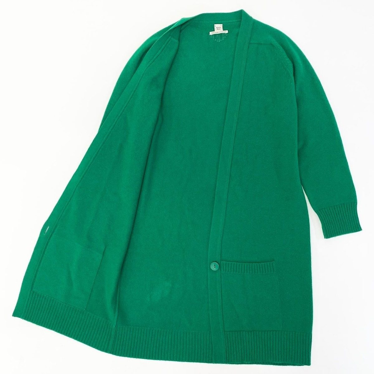Hermes H Logo Cashmere Long Cardigan Logo Long Green 40 — view 4