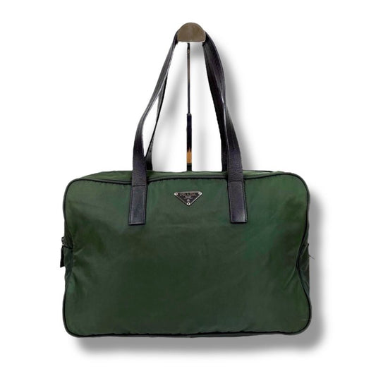 Prada Triangle Logo Mini Tote Shoulder Bag Green Khaki Tessuto Nylon