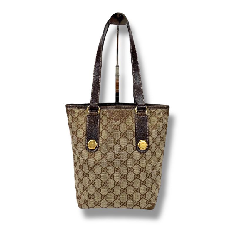 Gucci Mini Tote Handbag Brown GG Canvas Leather Gold Hardware