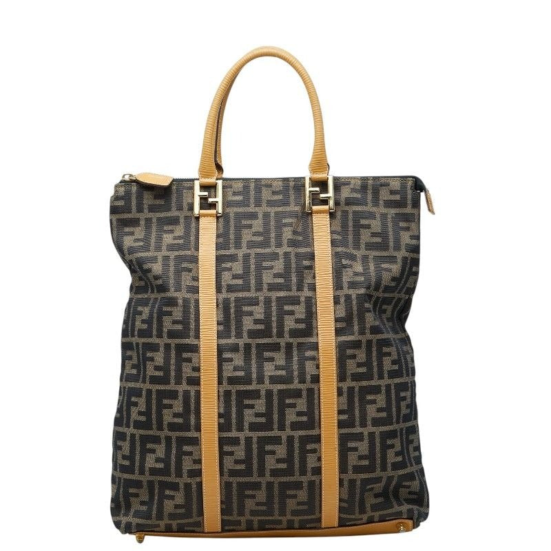 Fendi Zucca Tote Brown Beige Canvas Leather