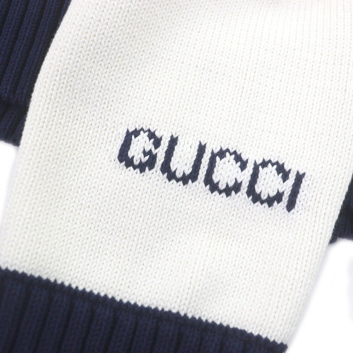 Gucci 25 SS 100% Cotton Logo Intarsia Knit Cardigan White Navy XS — view 4