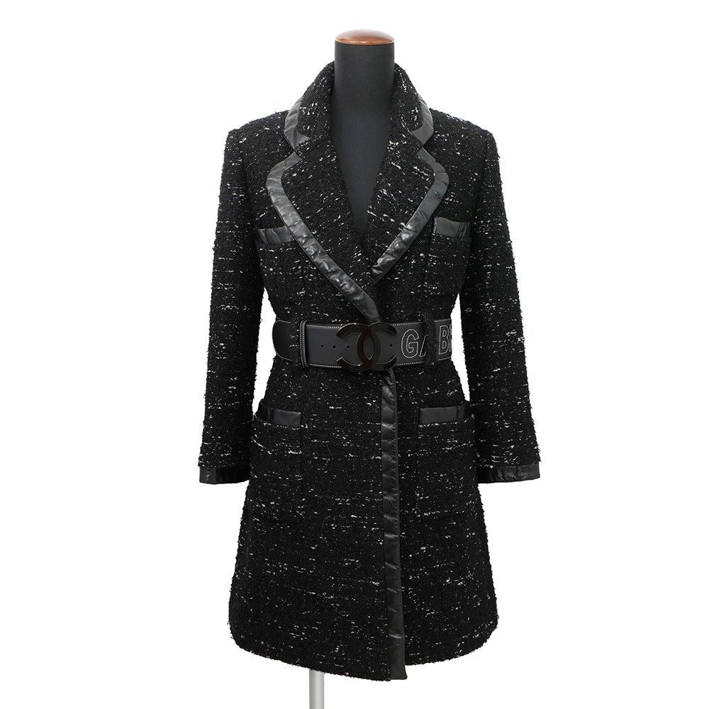 Chanel Coat Tweed 38 Black