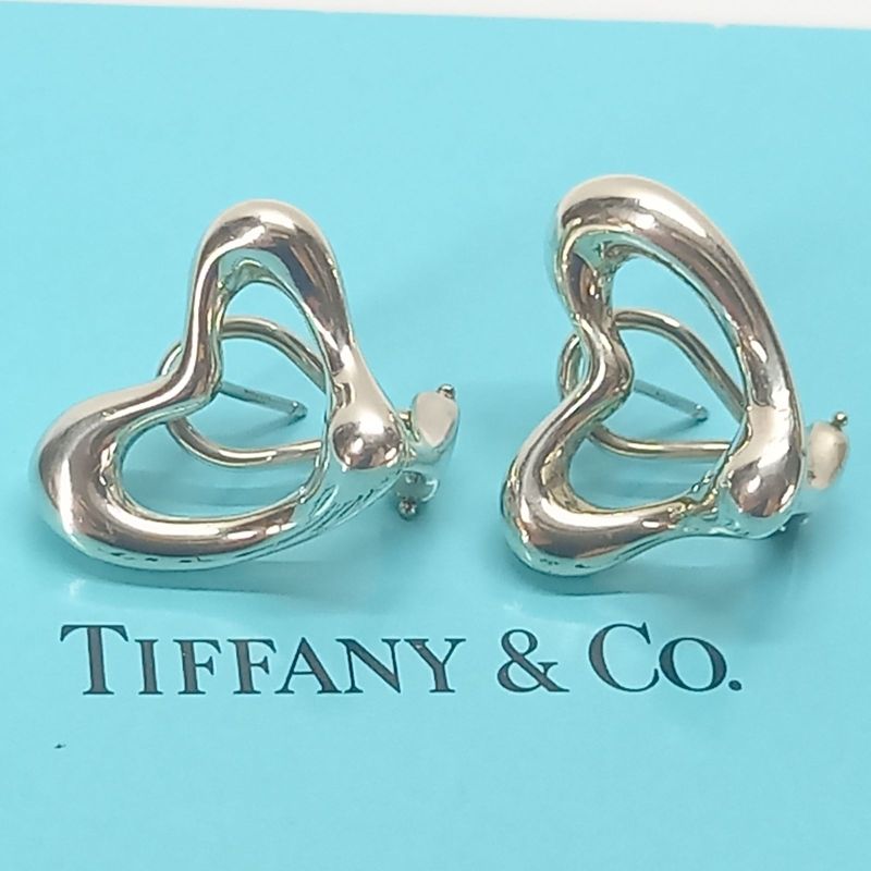 Open Heart Stud Earrings 925 Silver Tiffany &co