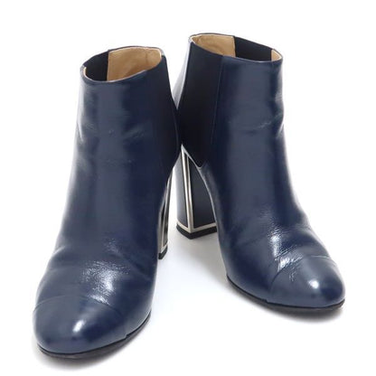 Chanel Short Boots 36 Side Gore Leather Navy Coco Mark Chanel