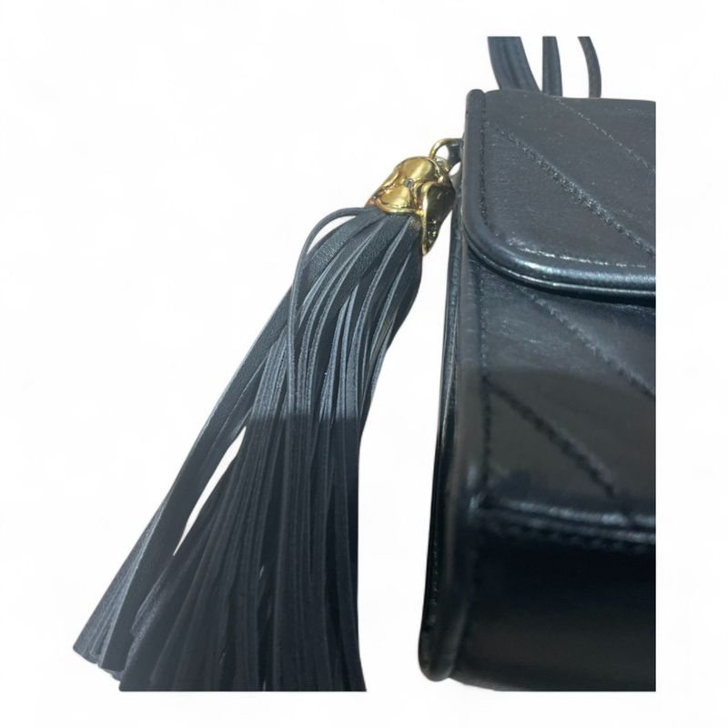 Chanel ⑤ Tassel Mini Shoulder Bag Women Black FREE