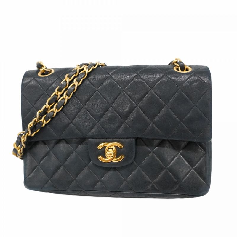 Chanel Shoulder Bag Matelasse Lambskin Black Gold Hardware Women