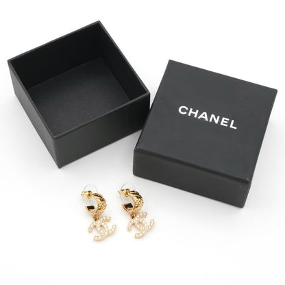 Chanel Earrings Earring Gold Coco Mark Rhinestone Half Hoop