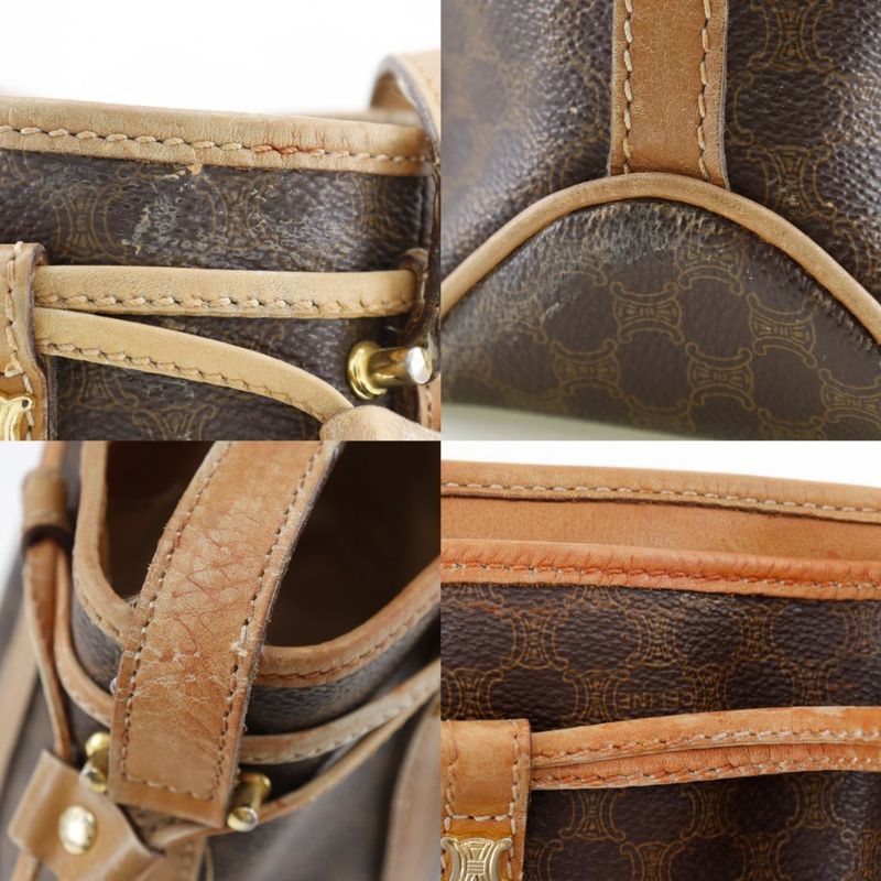 Celine Macadam Drawstring Old Celine PVC Brown Women's Shoulder Bag