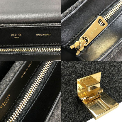 Celine Handbag Trapeze Leather Wool Black Gray Shoulder Women Celine