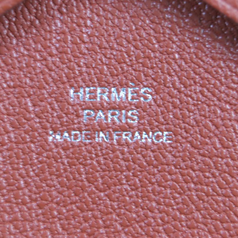  Hermes Calvi Duo Brick Silver Hardware Chevre Mizor Leather Coin Case W