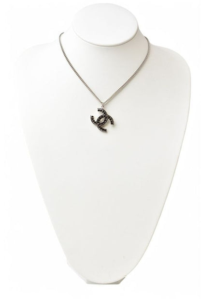 Chanel Necklace Pendant Chanel Coco Mark Rhinestone Black Silver 05A