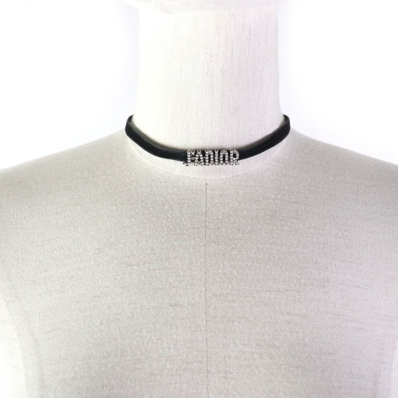 Christian DIOR J'aDIOR Rhinestone Logo Velour Choker With Logo Hardware Black